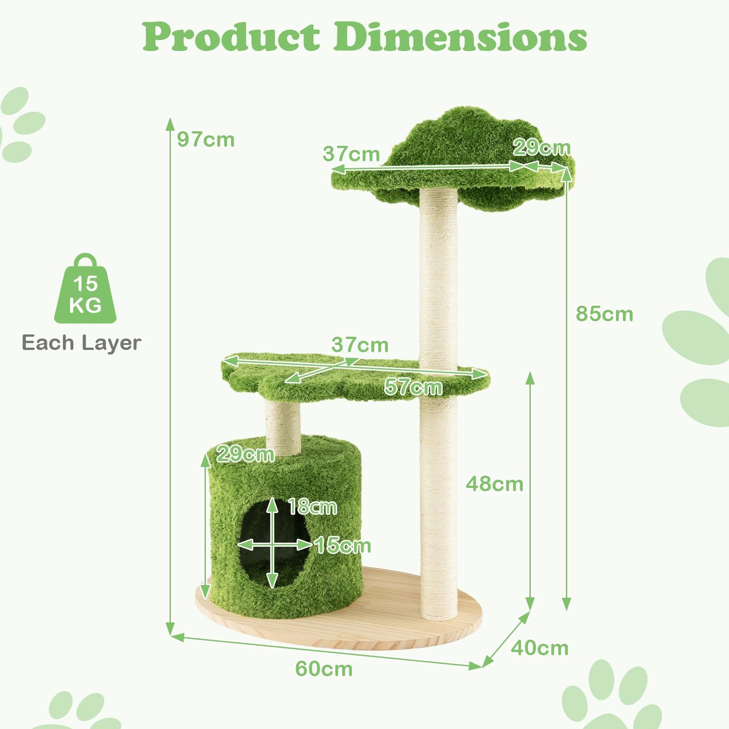97 cm Cat Tree with Sisal Scratching Posts & Condo