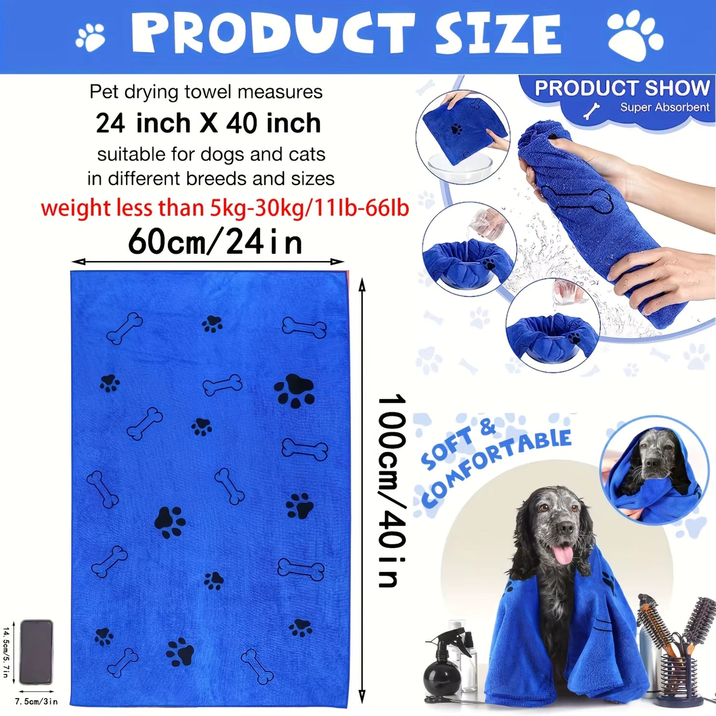 Quick-Drying Microfiber Pet Towel for Dogs & Cats