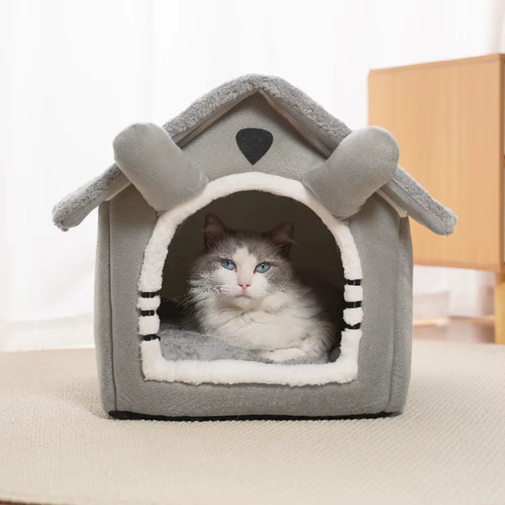 Semi-Enclosed Washable Cat House for Indoor Use